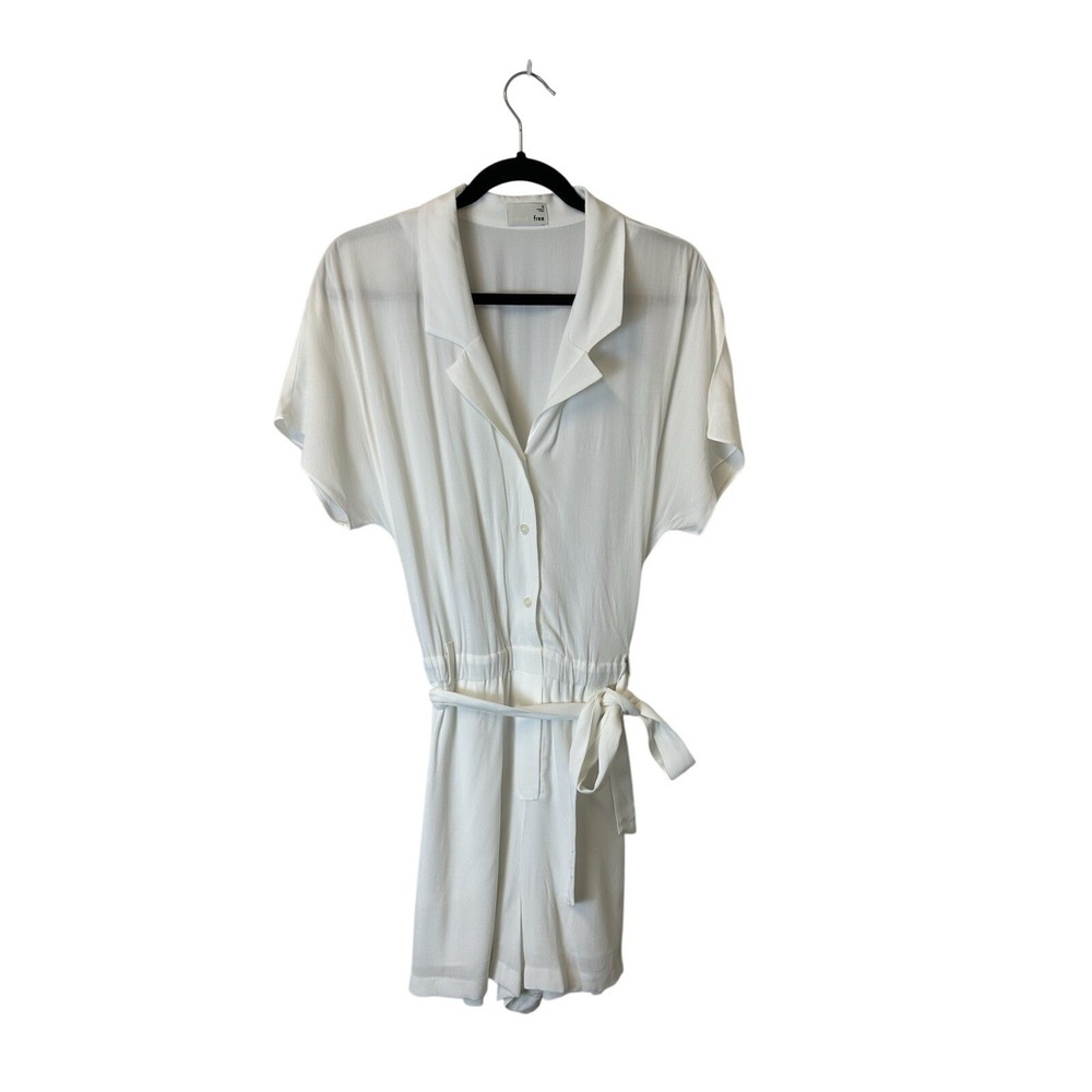 Wilfred Free Aritzia Short Sleeve Belted Romper Jumpsuit White Size Medium